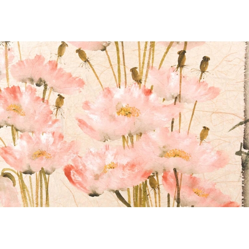 26 - Lenore Berry, 20th century, a Chinese painting on paper, tall poppies and bamboo, signed to lower le... 
