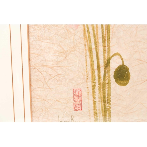 26 - Lenore Berry, 20th century, a Chinese painting on paper, tall poppies and bamboo, signed to lower le... 
