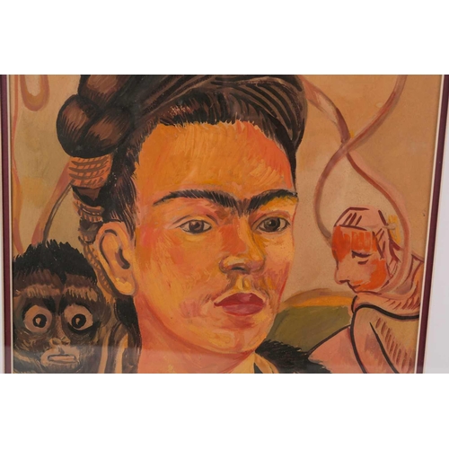 33 - Attributed to Frida Kahlo (1907-1954) Mexican, self portrait, ink and watercolour, bearing a signatu... 