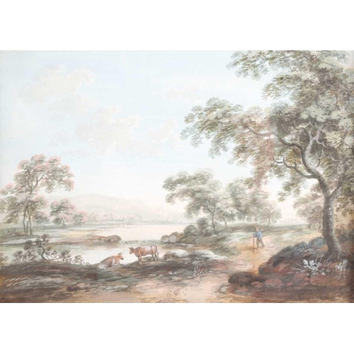 35 - John Inigo Richards R.A. (1731 – 1810) Herdsman and cattle in a river landscape, signed, and a compa... 