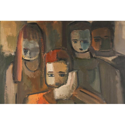 36 - Mid-century school, an abstract study depicting a group of figures, signed 'Jennifer'? and dated '72... 