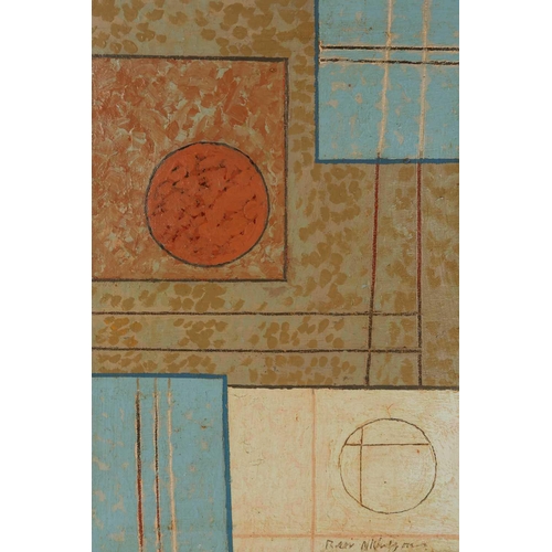 37 - † Follower of Ben Nicholson (1894-1992), abstract composition with circles and squares, oil on canva... 
