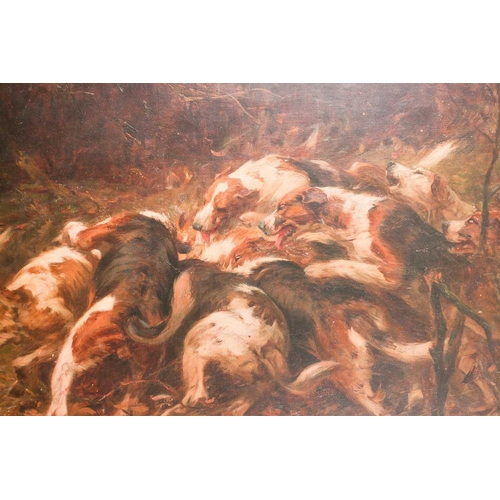 46 - Charles Edward Stewart (exh. 1890-1930), a large study of hounds surrounding prey, oil on canvas, si... 