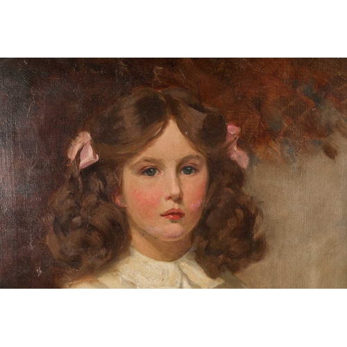 52 - 19th century school, a half-length portrait of a girl in a white dress, unsigned oil on canvas, 57 c... 