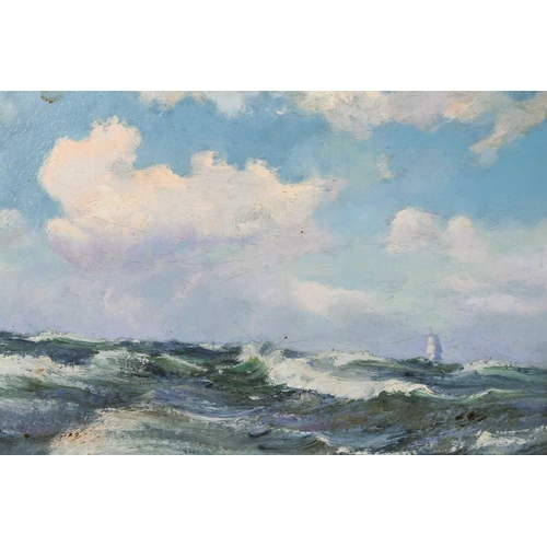 7 - Alex Maclean RBA (1967-1940), seascape under blue sky with clouds, oil on canvas, signed to lower ri... 