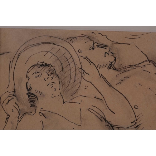 70 - Frank Runacres (1904 - 1974), a couple recumbent in swimwear, pen, ink and wash, applied artists mic... 
