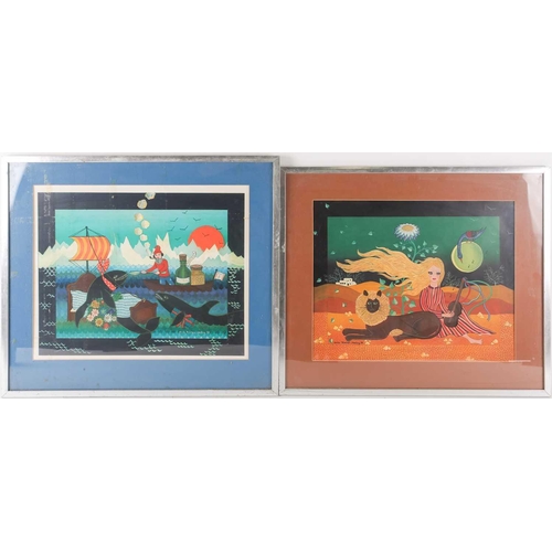 74 - Anita Buscher-Harling (20th century), two framed prints, each circa 31 cm x 39.5 cm, glazed in silve... 