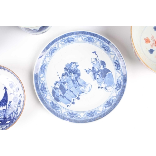 92 - A group of Chinese porcelain, 18th & 19th century, comprising a Chinese Imari bowl, 20cm dia, a blue... 