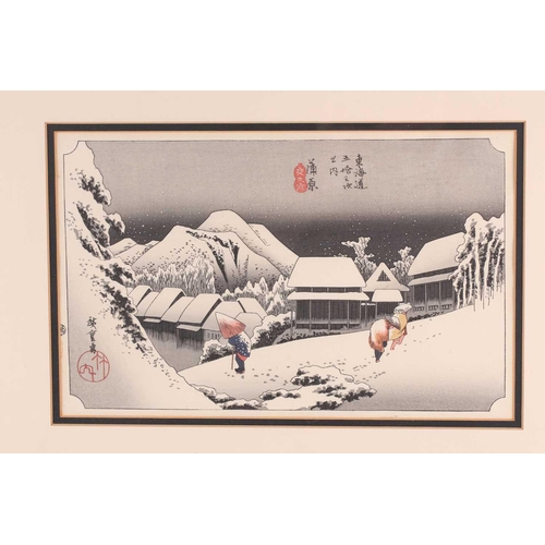 107 - Ando Hiroshige (1797 - 1858), 'Evening Snow - Kanbara', station number 15 of the 53 Tokaido stations... 