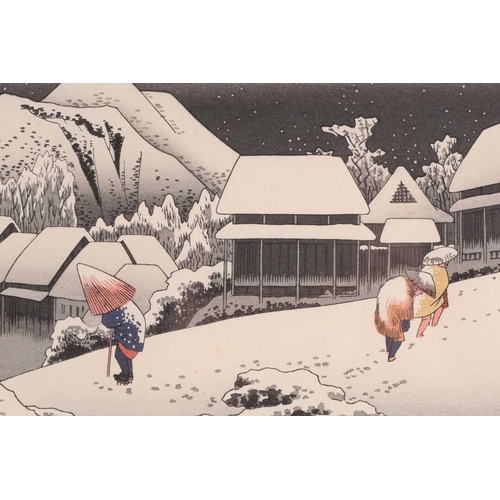 107 - Ando Hiroshige (1797 - 1858), 'Evening Snow - Kanbara', station number 15 of the 53 Tokaido stations... 