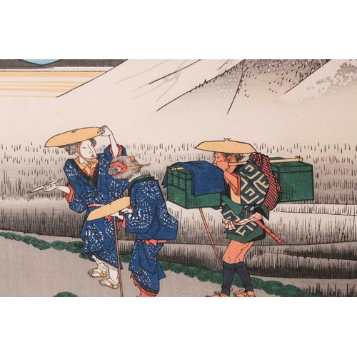 116 - Ando Hiroshige (1797 - 1858), 'Goyu, Tabibito Ryujo', the 35th Station on the Tokaido & Hara - Mount... 