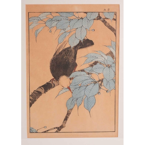118 - Kono Bairei (1844 - 1895), a woodblock print of a wading bird amongst blossoming Iris, 22 x 15.5cm; ... 