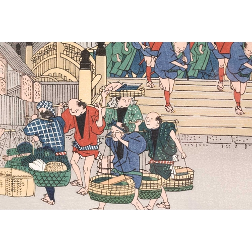 121 - Ando Hiroshige (1797 - 1858), Nihonbashi, Morning Scene', published by Takemago Tsuruki, woodblock c... 