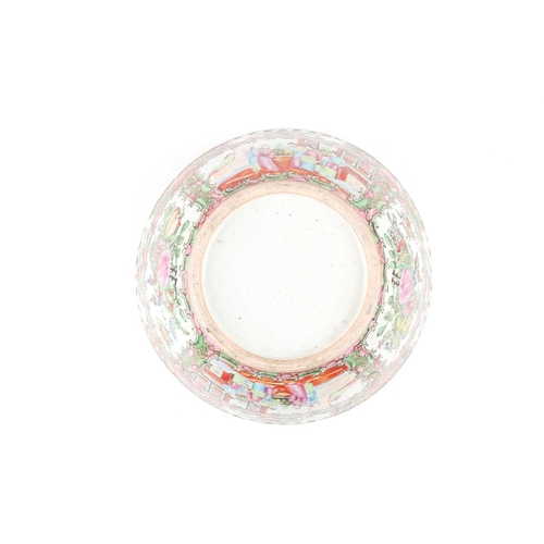 129 - A Chinese Famille rose porcelain circular bowl, late 19th century. Painted with vignette panels of f... 