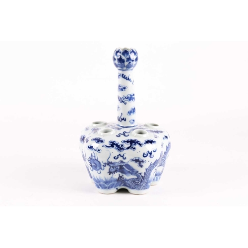 148 - A Chinese blue & white quintal bulb dragon vase, Qing, late 19th century, with artichoke mouth above... 