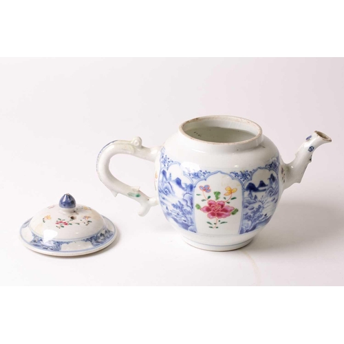 152 - § A Chinese porcelain blue & white teapot, 18th century, the pointed arched panels finely painted wi... 