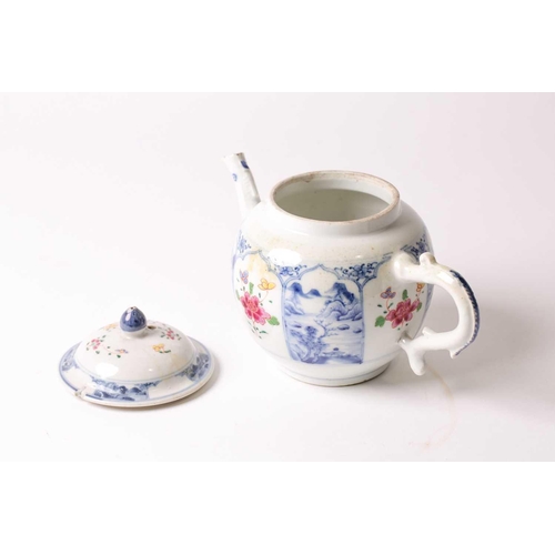 152 - § A Chinese porcelain blue & white teapot, 18th century, the pointed arched panels finely painted wi... 