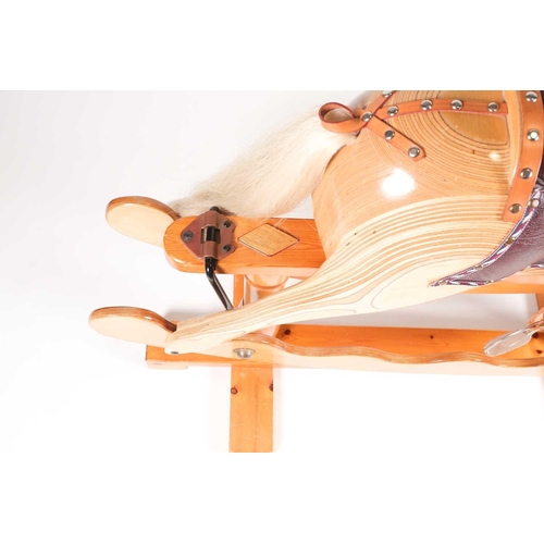 173 - A laminated pine rocking horse, by Ian Armstrong, Rocking Horse Maker of Durham City, England, on pi... 