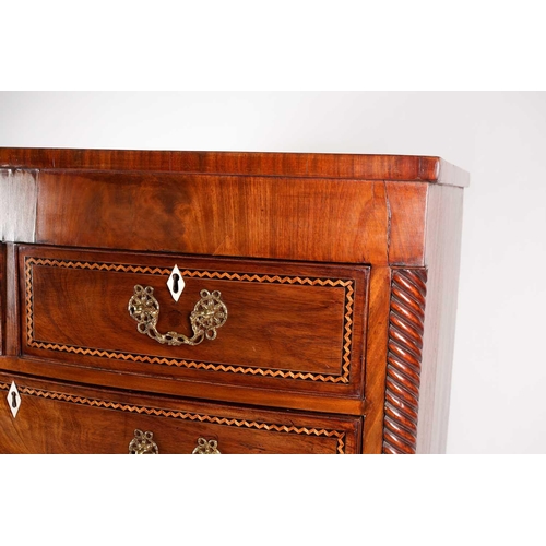 176 - A George III North Country mahogany bowfront chest of drawers, with inlaid parquetry decoration, fit... 