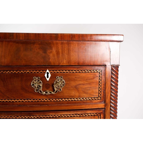 176 - A George III North Country mahogany bowfront chest of drawers, with inlaid parquetry decoration, fit... 