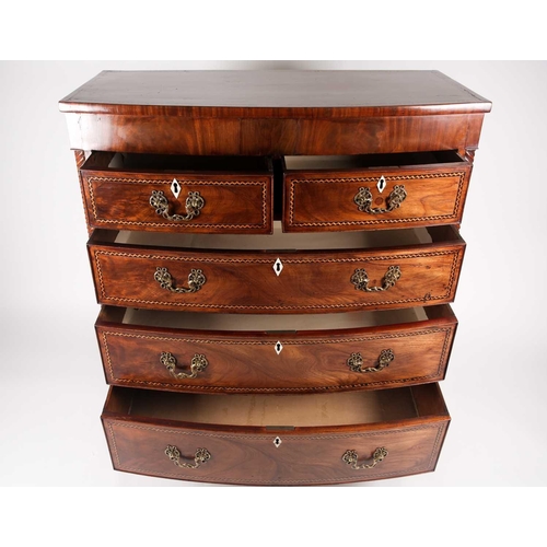 176 - A George III North Country mahogany bowfront chest of drawers, with inlaid parquetry decoration, fit... 