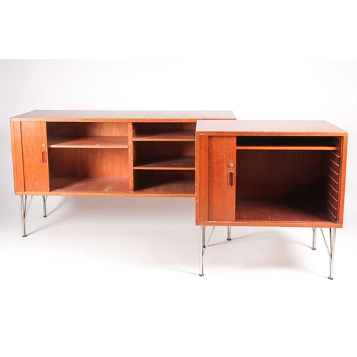 187 - Heinrich Roepstorff, a 1960s Danish teakwood veneered tambour fronted rectangular sideboard with chr... 