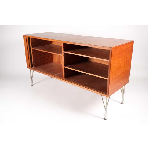 187 - Heinrich Roepstorff, a 1960s Danish teakwood veneered tambour fronted rectangular sideboard with chr... 