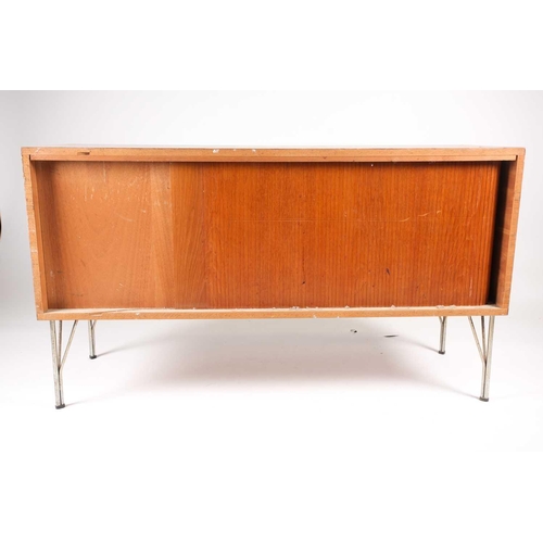 187 - Heinrich Roepstorff, a 1960s Danish teakwood veneered tambour fronted rectangular sideboard with chr... 