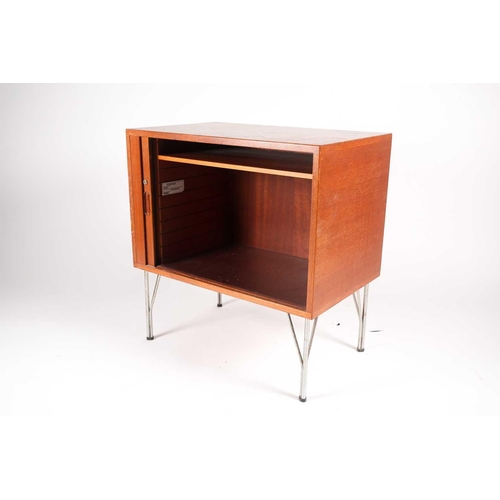 187 - Heinrich Roepstorff, a 1960s Danish teakwood veneered tambour fronted rectangular sideboard with chr... 