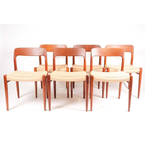 190 - Niels Otto Moller for J L Moller Models, a set of six '75 Edition' teak dining chairs, with paper co... 