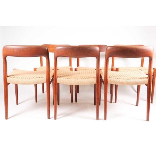 190 - Niels Otto Moller for J L Moller Models, a set of six '75 Edition' teak dining chairs, with paper co... 