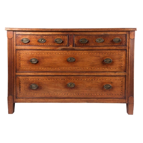 193 - A late 18th-century Maltese walnut and parquetry inlaid chest of drawers. With cubed satinwood and r... 