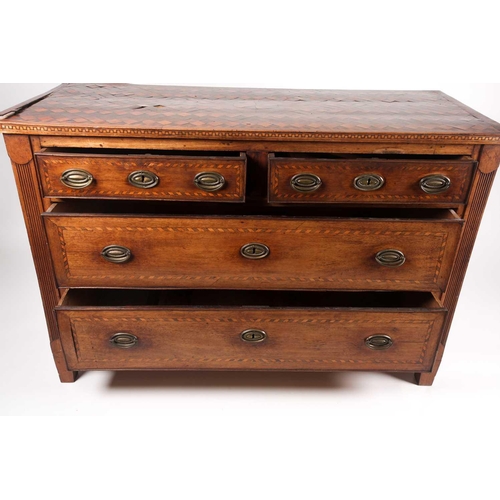 193 - A late 18th-century Maltese walnut and parquetry inlaid chest of drawers. With cubed satinwood and r... 