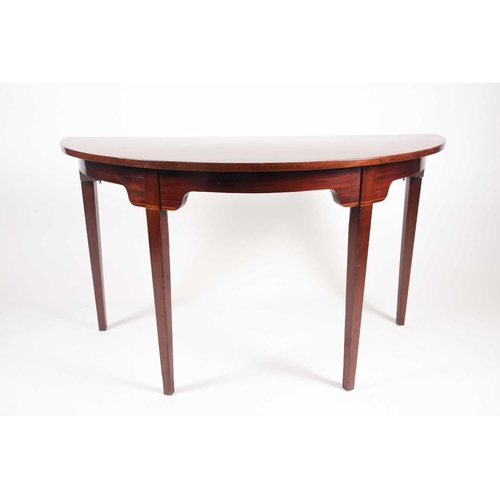 206 - A reconstructed George III mahogany dining table with central drawer leaf section joined by two demi... 