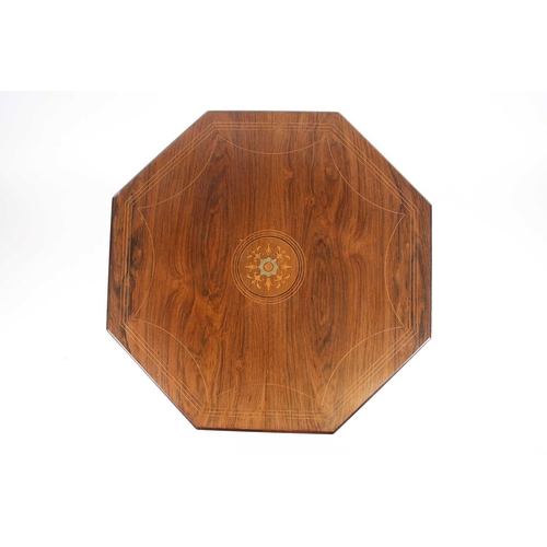 211 - A Victorian Rosewood and inlaid octagonal occasional table, on four turned legs united by an inlaid ... 