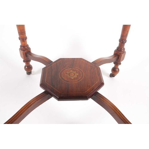 211 - A Victorian Rosewood and inlaid octagonal occasional table, on four turned legs united by an inlaid ... 