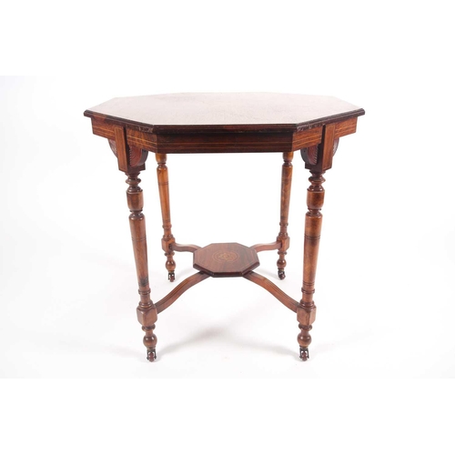 211 - A Victorian Rosewood and inlaid octagonal occasional table, on four turned legs united by an inlaid ... 