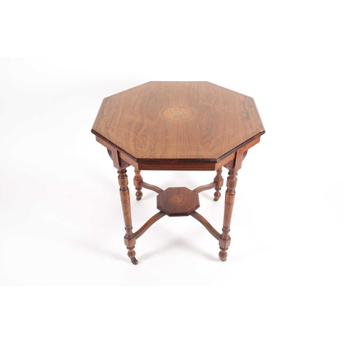 211 - A Victorian Rosewood and inlaid octagonal occasional table, on four turned legs united by an inlaid ... 