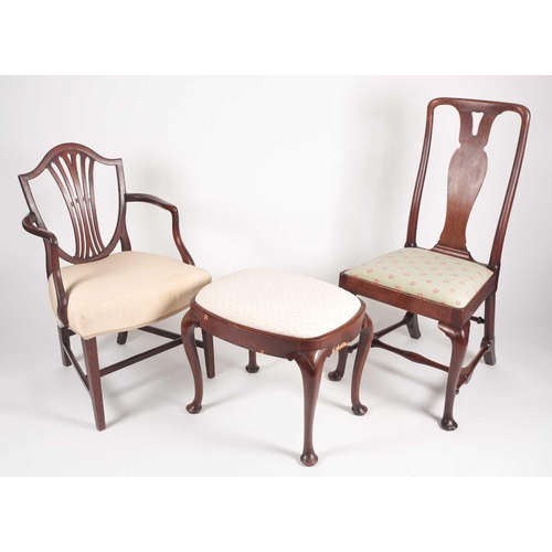 233 - A Queen Anne walnut side chair with bifurcated vase splat on cabriole supports, together with a Geor... 