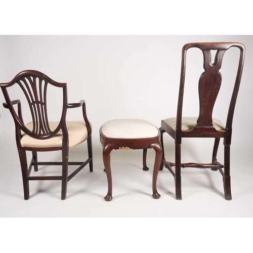 233 - A Queen Anne walnut side chair with bifurcated vase splat on cabriole supports, together with a Geor... 