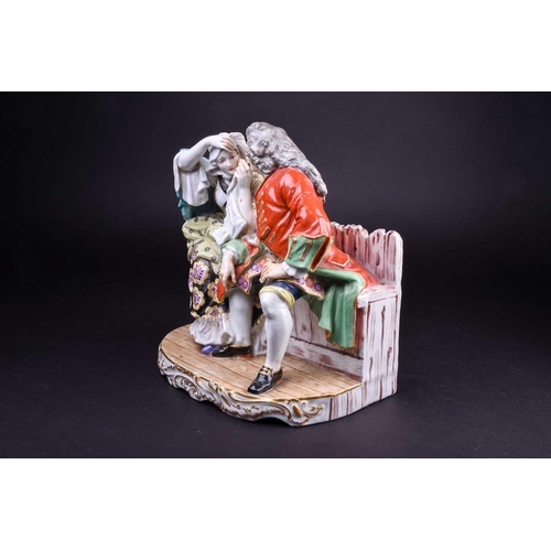 230 - A large Samson of Paris porcelain figure group, bearing a Derby mark, a gentleman and lady seated on... 