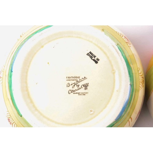234 - Two Clarice Cliff pottery bowls, 'Windbells' and 'Autumn' pattern variation, inverted rims. Printed ... 