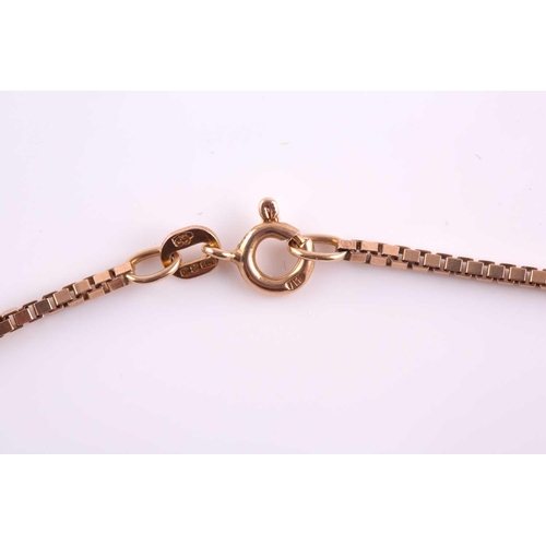 112 - A 9ct rose gold box-link and orb bead chain, makers mark Balestra to clasp, approximately 60 cm long... 