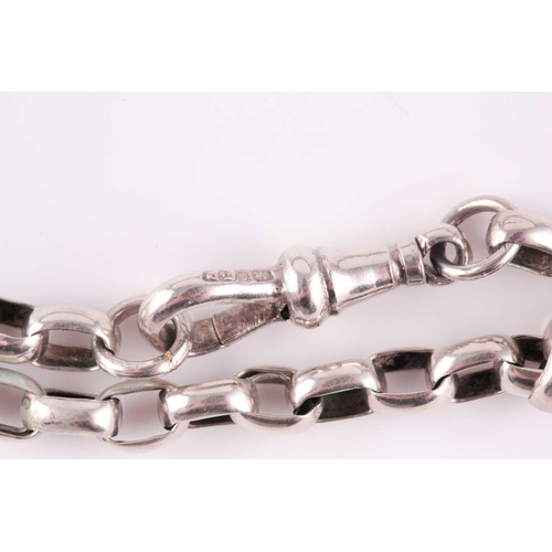 115 - An Edwardian silver belcher chain, Chester 1903, the cable links to a sprung clip connection; 81cm, ... 