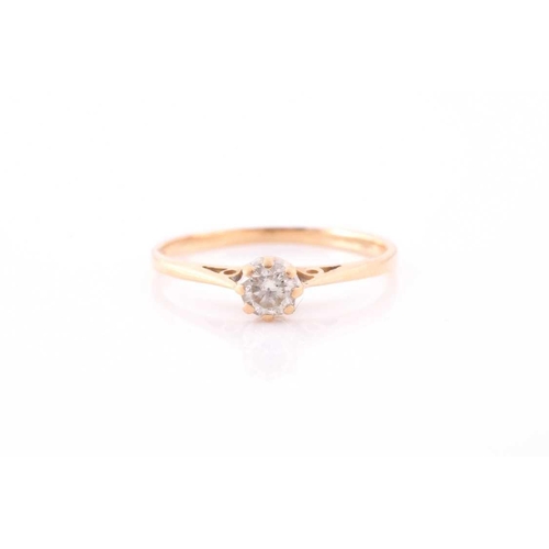 297 - A single stone diamond ring. The round brilliant cut diamond estimated to weigh 0.16ct carat.Plain 1... 