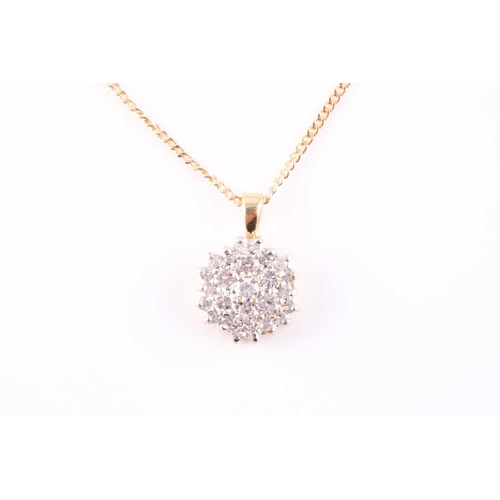 299 - An 18ct yellow gold and diamond cluster pendant, set with round brilliant-cut diamonds, pendant appr... 