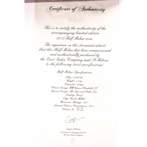 316 - An East India Company 22ct gold Half Mohur, 2013, No.33 of a limited edition of 800, in capsule and ... 