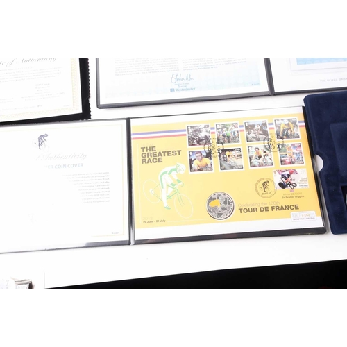 317 - Seven boxed commemorative coin sets, comprising: 1953 Coronation Sixpence in gold-plated diamond pen... 