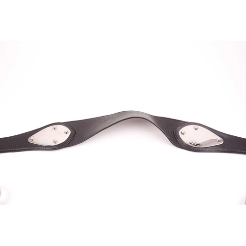 327 - Gucci. A black leather handbag, with chrome fittings and wide shoulder strap, paisley material lied ... 