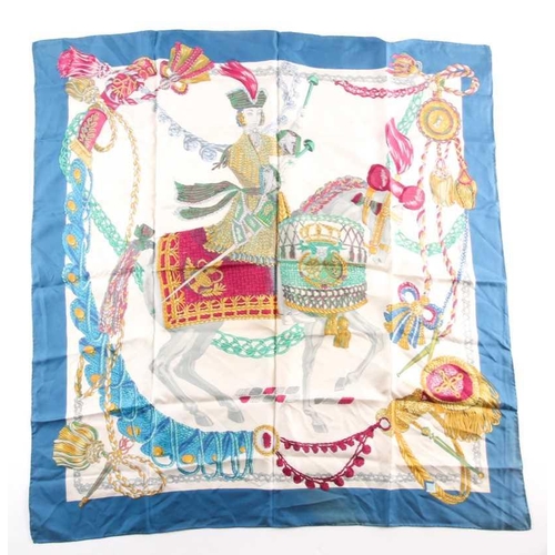 334 - Hermes, Paris. A silk scarf depicting Italian theatrical figures including Colombine, Crispin, and G... 